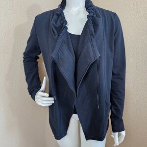 LUCY Black Open Front Athletic Sweatshirt Cardigan~Size  M